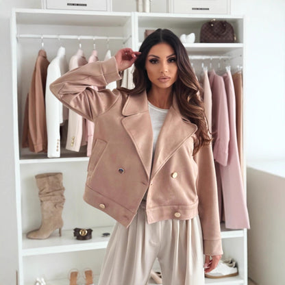 Damen Kurze Bikerjacke mit doppelter Knopfleiste und weichem Material Stalluxe Khaki