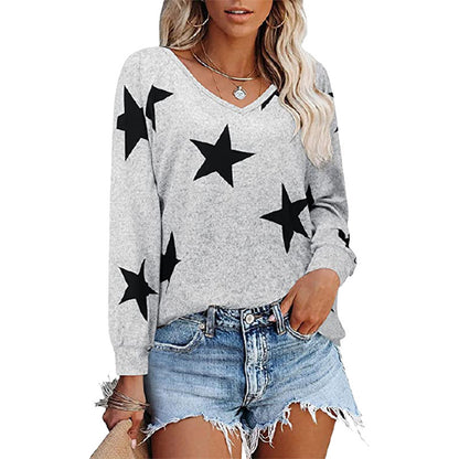 Damen V-Ausschnitt Langarmshirt mit Sternmuster Stalluxe