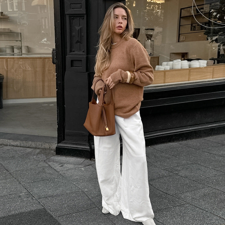 Damen leichte, lässige Palazzo-Hose mit hohem Bund und schwingendem Schnitt Stalluxe