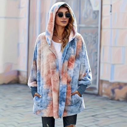 Damen flauschige Kapuzenjacke mit modernem Farbverlauf Stalluxe