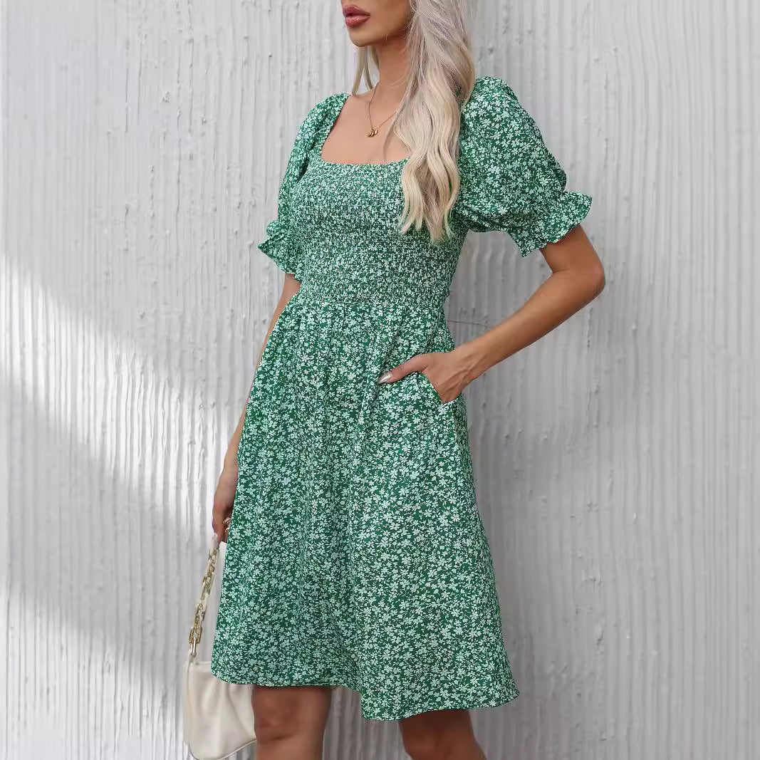Damen Blumenkleid mit Puffärmeln und Gummizug Stalluxe