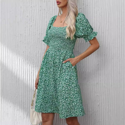 Damen Blumenkleid mit Puffärmeln und Gummizug Stalluxe