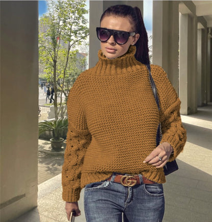 Damen Grobstrickpullover mit hohem Kragen und strukturiertem Armdesign Stalluxe