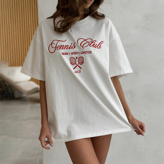 Damen T-Shirt mit trendigem Tennis-Club-Stickdesign Stalluxe
