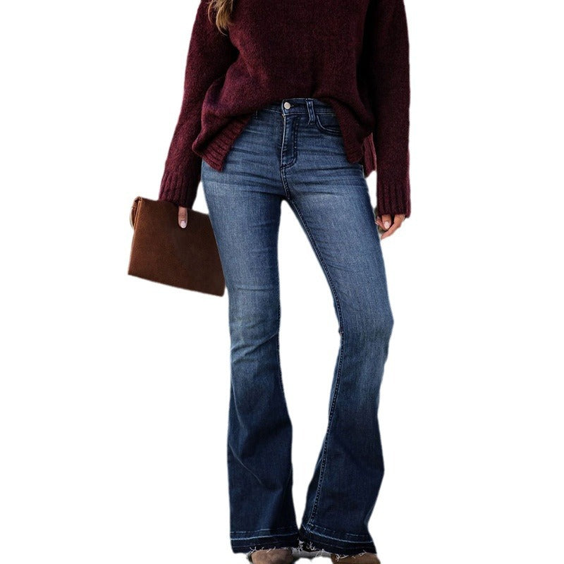 Damen Flared Jeans mit frayed Saum und hohem Bund Stalluxe