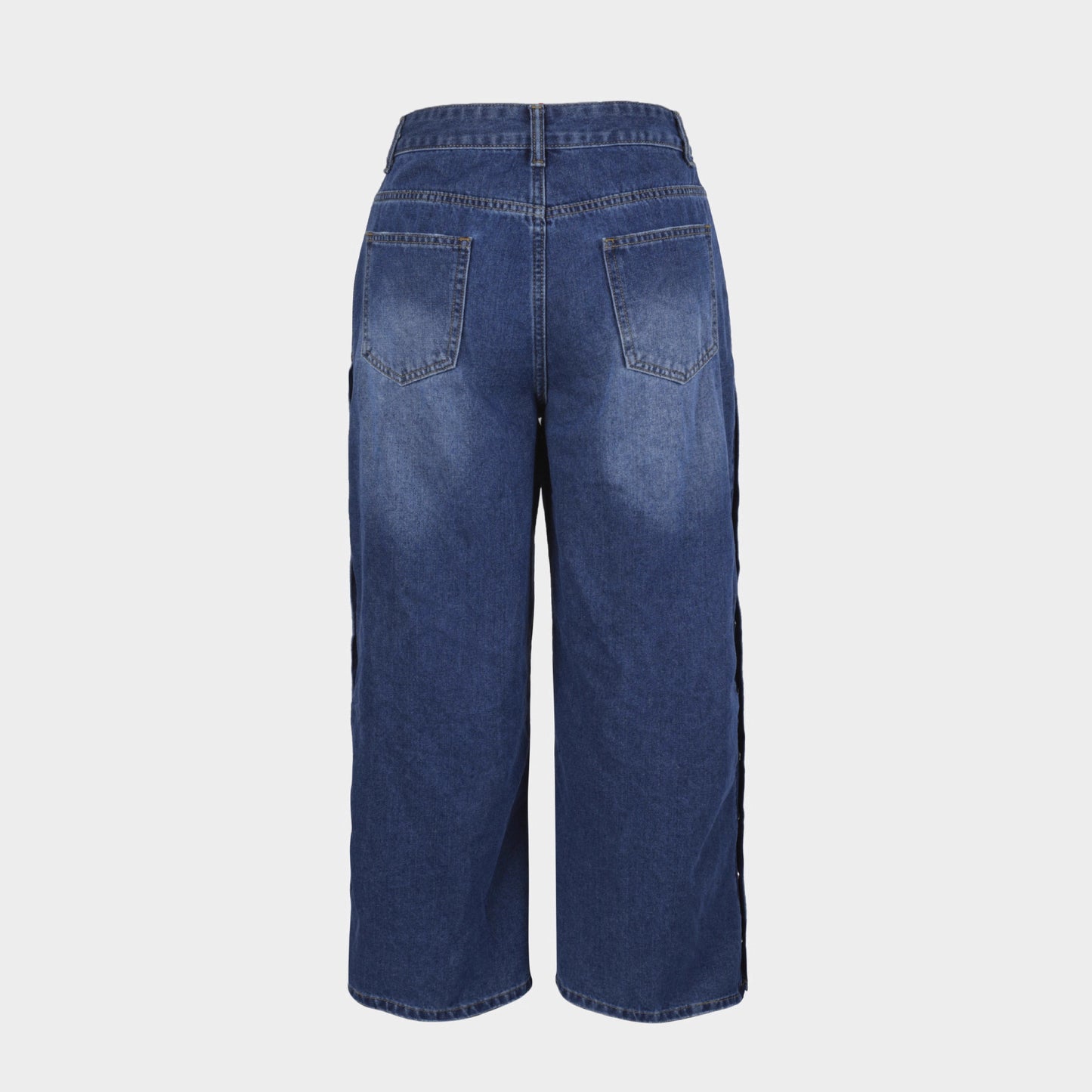 Damen Weite Denimhose mit Knopfleiste und hohem Bund Stalluxe