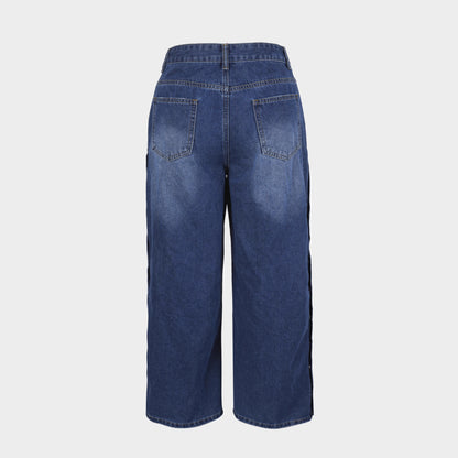 Damen Weite Denimhose mit Knopfleiste und hohem Bund Stalluxe