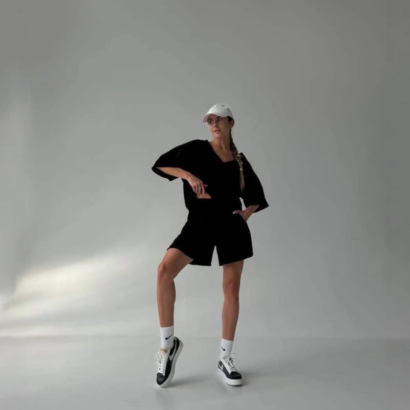 Damen lässiges Oberteil und Shorts Set mit übergroßem Schnitt und schneller Trocknung Stalluxe