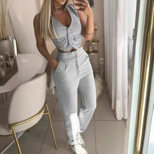 Damen Co-ord Set mit Knopfdetails und elastischem Bund Stalluxe