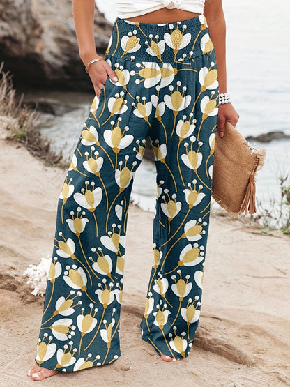 Damen Weit geschnittene Sommerhose mit floralem Print und elastischem Bund Stalluxe