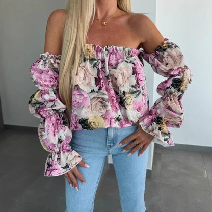 Damen Bluse mit schulterfreiem Schnitt und Volantärmeln Stalluxe
