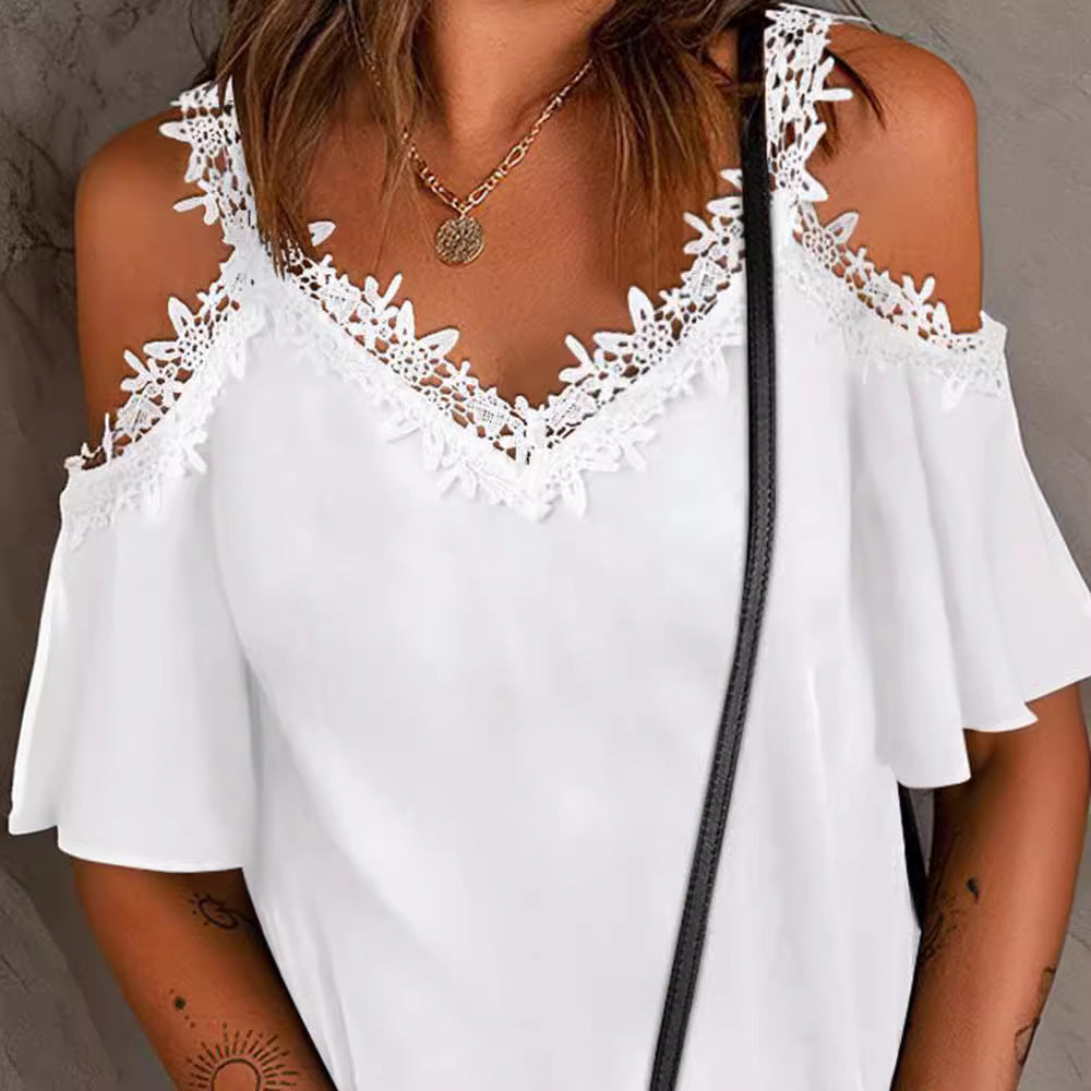 Damen schulterfreies Oberteil mit floralen Häkelspitzen Stalluxe