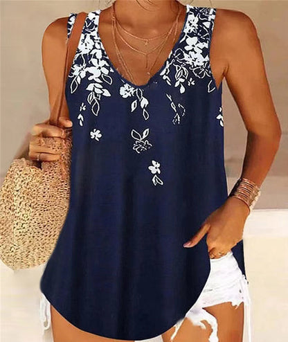Damen ärmelloses Blusenshirt mit floralem Muster und V-Ausschnitt Stalluxe