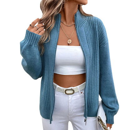 Damen Strickjacke mit hohem Kragen und Reißverschluss Stalluxe