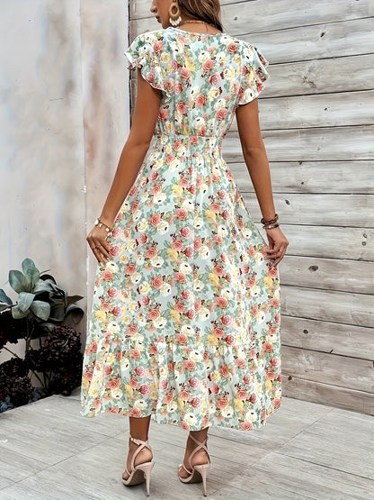 Damen Maxikleid mit floralem Design und lässigem V-Ausschnitt Stalluxe