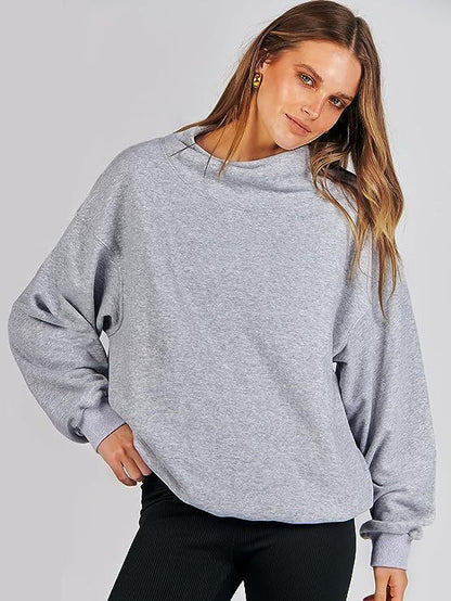Damen Oversized Sweatshirt mit Stehkragen und geripptem Saum Stalluxe
