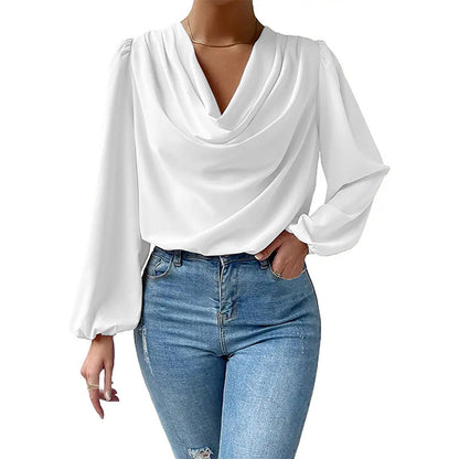 Women's Draped Cowl Neck Blouse Stalluxe