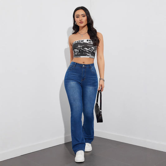 Damen Flared Jeans mit hoch tailliertem Schnitt und elastischem Bund Stalluxe