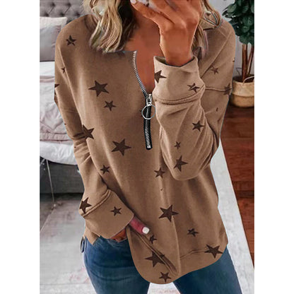 Damen Kapuzensweatshirt mit Reißverschluss und Sternenmuster Stalluxe Khaki