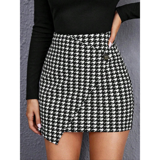 Damen Minirock mit asymmetrischem Schnitt und Knöpfen Stalluxe