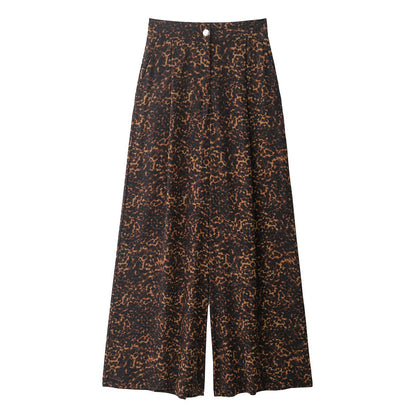Damen Weit geschnittene Leoprint-Hose mit elastischem Bund und hohen Taschen Stalluxe