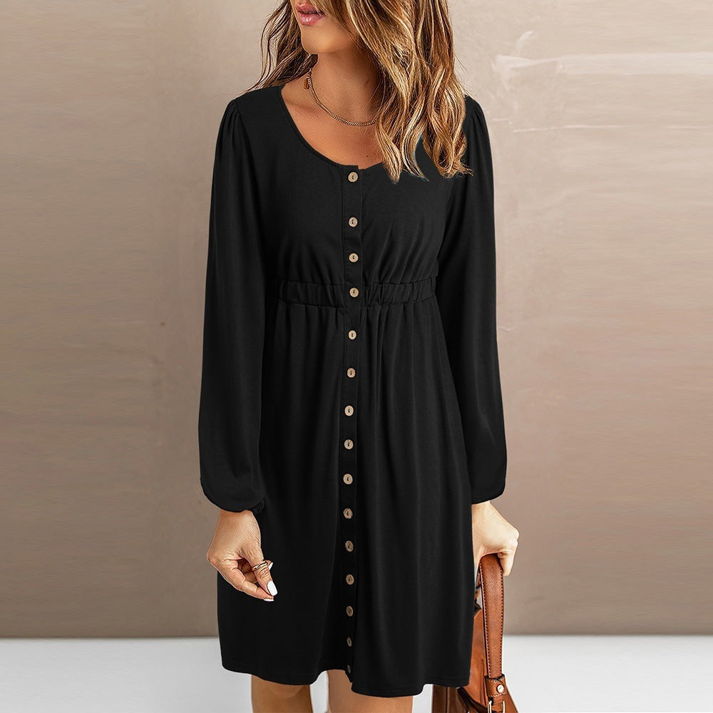 Damen Sommerliches Knopfkleid mit tailliertem Schnitt und langen Ärmeln Stalluxe