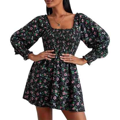 Damen Blumenkleid mit Smock-Details und schwingendem Saum Stalluxe