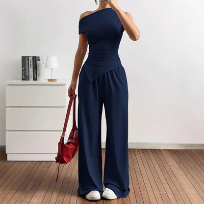 Damen Elegante Jumpsuit-Kombination mit asymmetrischem Oberteil und weitem Bein Stalluxe