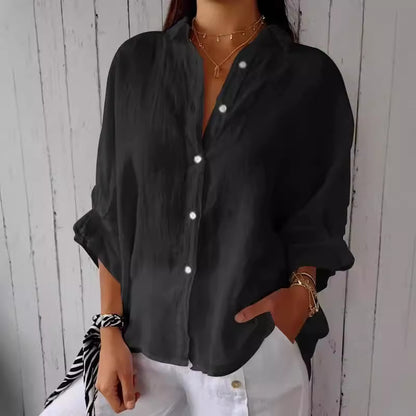 Damen luftige Leinenbluse mit eleganter Knopfleiste und lockerer Passform Stalluxe