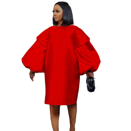 Damen elegantes Kleid mit schwingenden Volumenärmeln Stalluxe