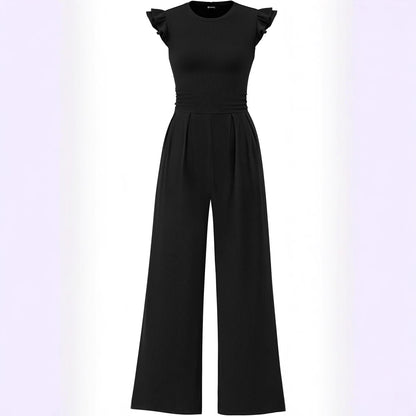 Damen eleganter Jumpsuit mit Puffärmeln und weitem Bein Stalluxe