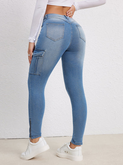 Damen Hochtaillierte Jeans mit praktischen Cargo-Taschen und seitlichen Reißverschlussdetails Stalluxe