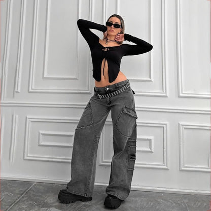 Damen Cargo-Jeans im lässigen Vintage-Style mit auffälligen Applikationen Stalluxe