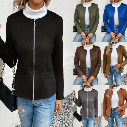 Damen modische Kunstlederjacke mit femininer Passform und Reißverschluss Stalluxe