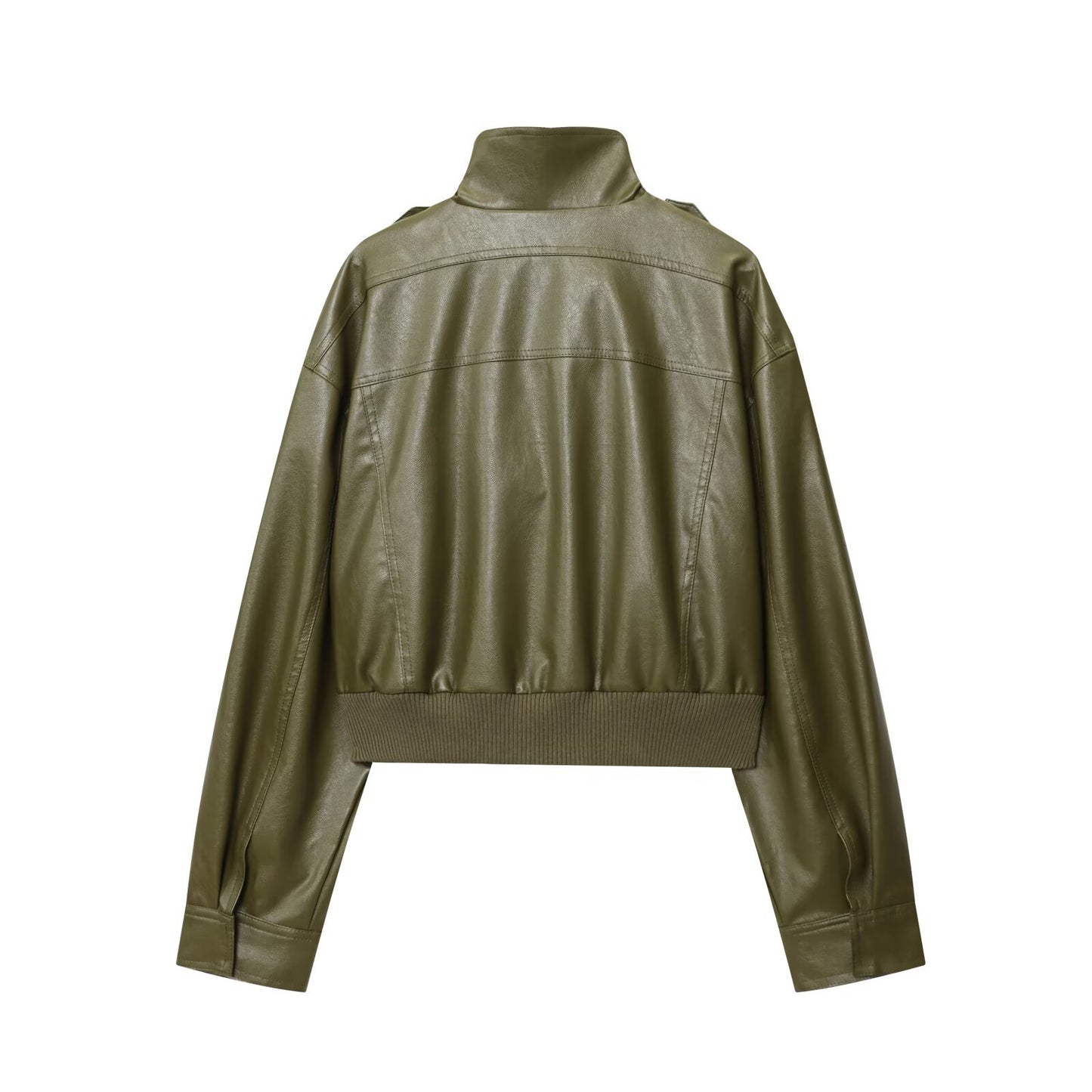 Damen modische cropped Bikerjacke mit Schulterklappen und großen Taschen Stalluxe