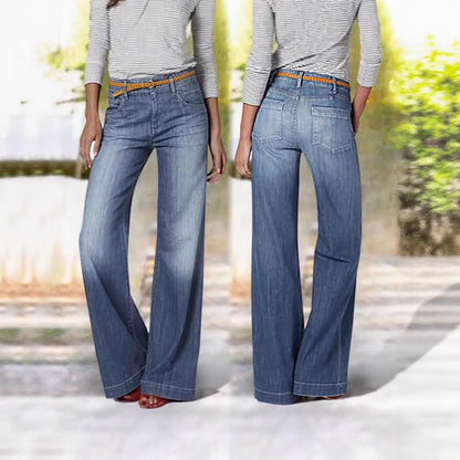 Damen Weit geschnittene Denim-Hose mit hohem Bund und modernem Design Stalluxe