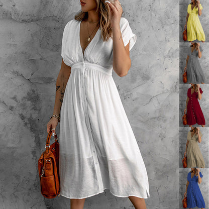 Damen entspannendes Kleid mit Knopfleiste und fließendem Schnitt Stalluxe