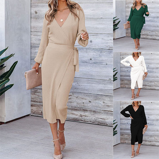 Women's Elegant Wrap Midi Dress Stalluxe