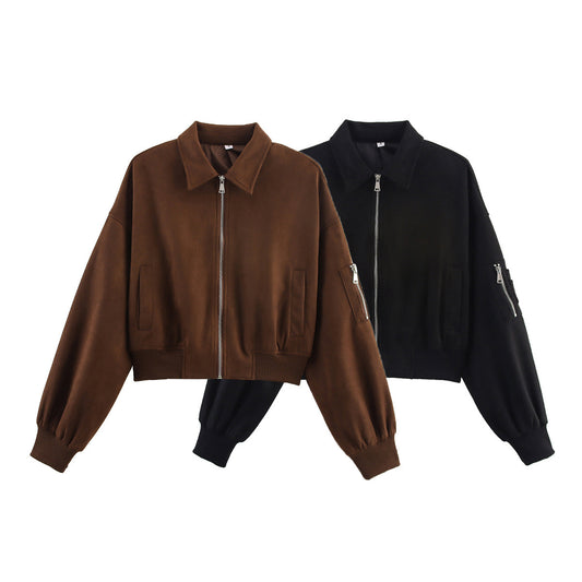 Damen Sportliche Cropped Jacke aus weichem Wildlederimitat Stalluxe