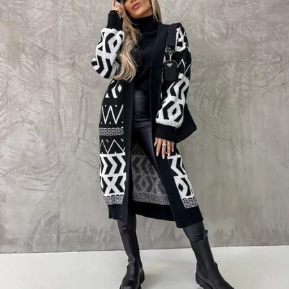 Damen Grobstrick-Cardigan mit grafischem Muster und offenem Schnitt Stalluxe