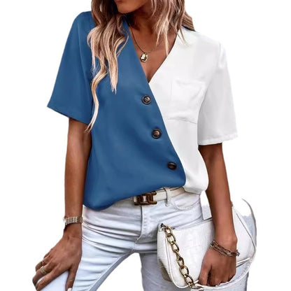 Damen Chice Hemdbluse mit asymmetrischem Farbdesign und Knopfdetails Stalluxe