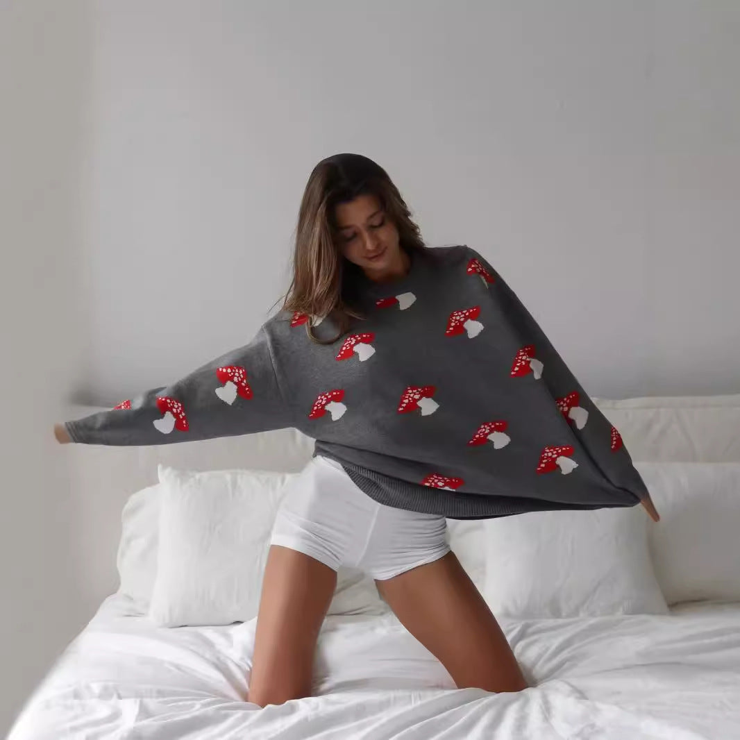 Damen Strickpullover mit verspieltem Pilzmotiv Stalluxe
