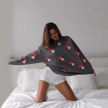 Damen Strickpullover mit verspieltem Pilzmotiv Stalluxe