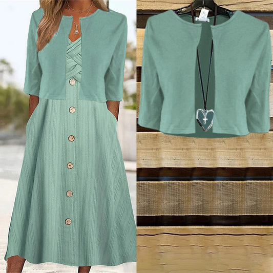 Damen Midikleid mit knöpfen und passendem Bolero Stalluxe