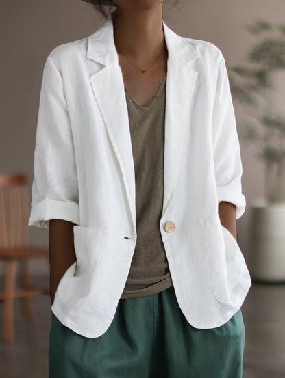 Damen Lässiger Leinenblazer mit breiten Ärmeln und Knopfverschluss Stalluxe