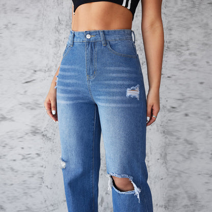 Damen Schlagjeans mit hohen Beinöffnungen und modischen Destroyed-Details Stalluxe