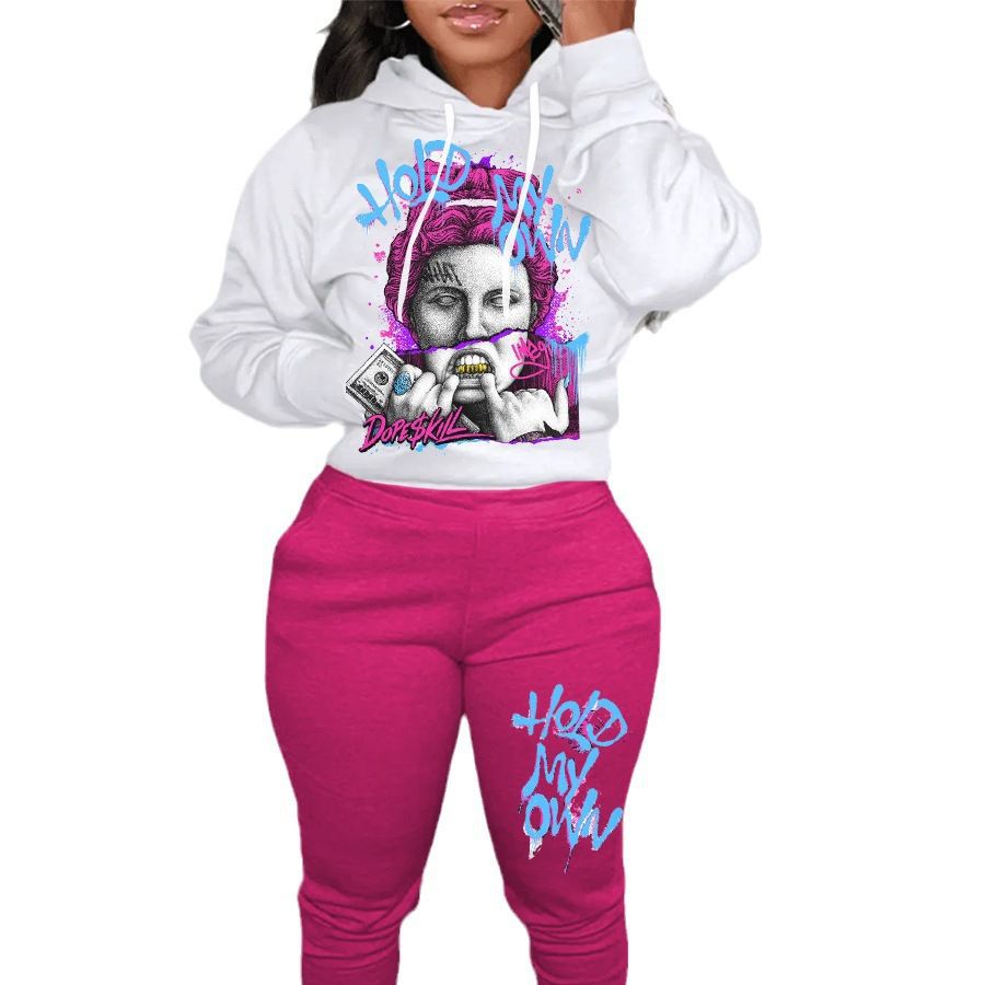 Damen Kapuzenpullover und Jogginghose Set mit kreativem Grafikdesign Stalluxe