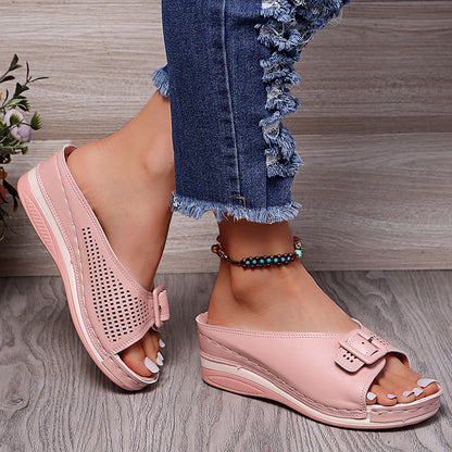 Damen Bequeme Wedge-Sandalen mit modischer Schnalle Stalluxe