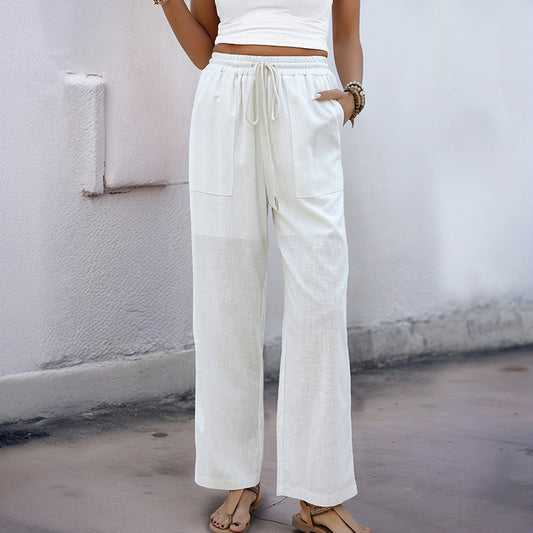 Damen Sommerliche Leinenhose mit elastischem Bund und praktischen Tasche Stalluxe
