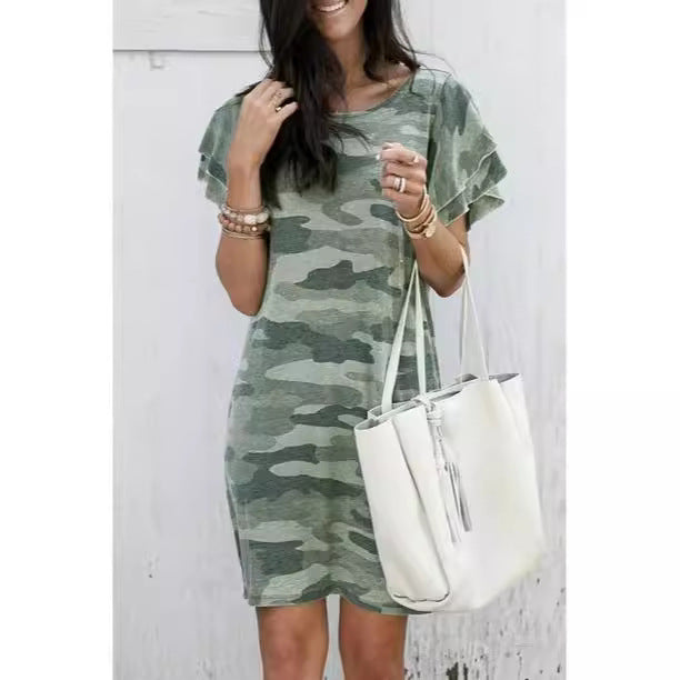 Damen Freizeitkleid mit Rüschendetails und Camouflage-Design Stalluxe